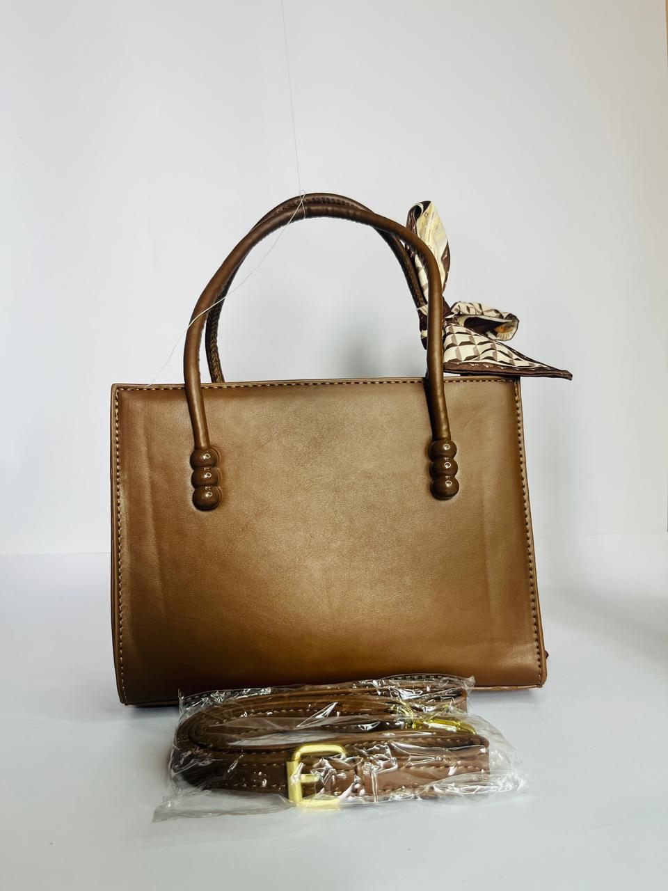 Ladies Handbag Large Capacity Casual Bag with a Ribbon- Coffee